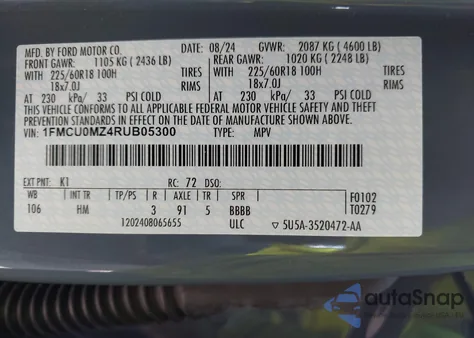 2024 Ford Escape St-Line z USA, uszkodzony, nr VIN 1FMCU0MZ4RUB05300